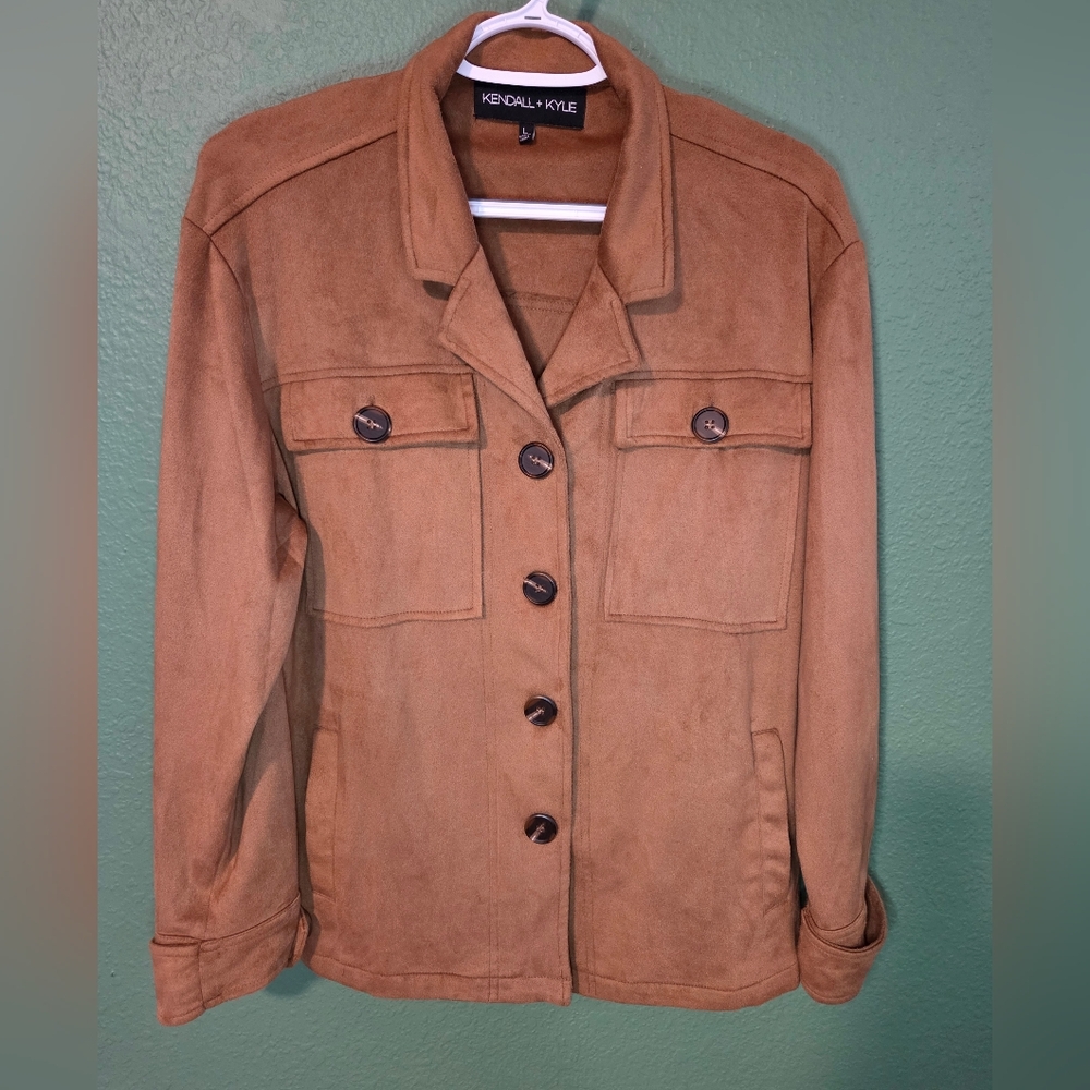 Kendall + Kylie Faux Suede Button Front Jacket Tan Shacket Size Large